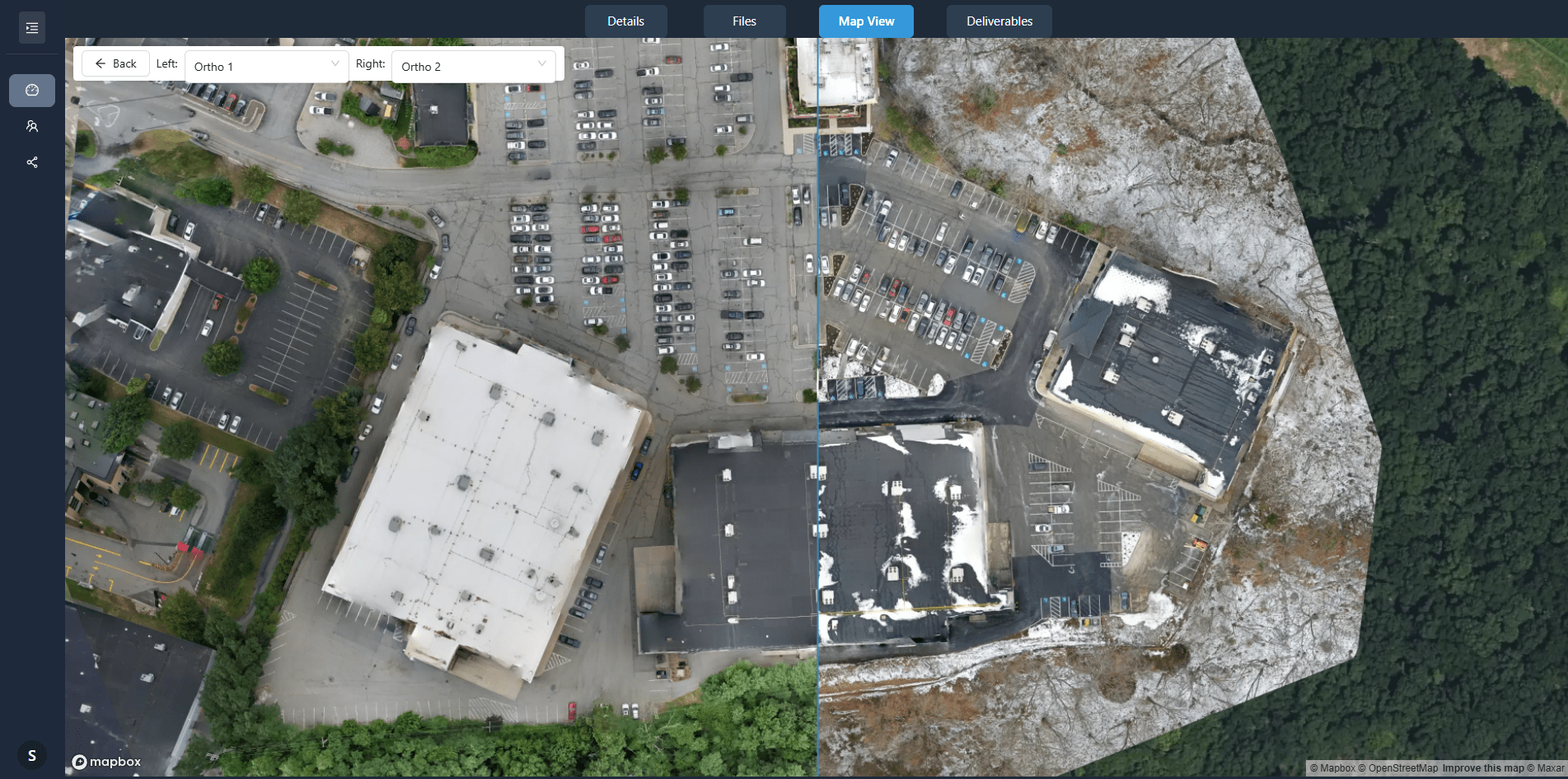 Side-by-side comparison of orthophoto captures showing property changes over time