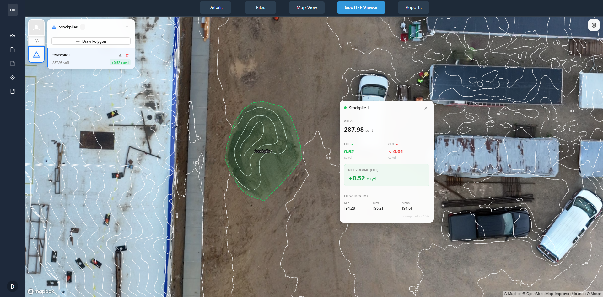 Stockpile measurement and volume tracking in DataDelivery